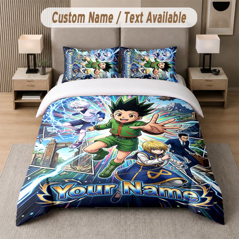 Hunter × Hunter 3Pcs Bedding Set, Personalized Custom Name Text, 1 Duvet Cover & 2 Pillowcases For Bedroom