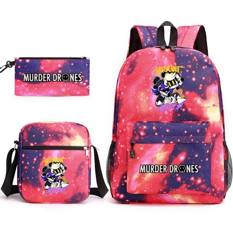 Murder Drones Themed 3-Piece School Set: Backpack Shoulder Bag Pencil Case Teens