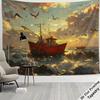 Large Ocean Nautical Red Ship Tapestry Wall Hanging Storm Sea Art Canvas Decor 180x280cm