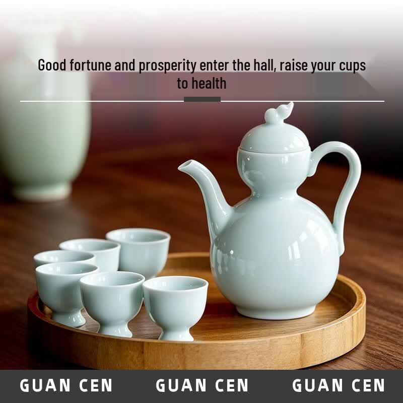 Guan Cen Calabash Powder Green 7-Piece Sake/Wine Set