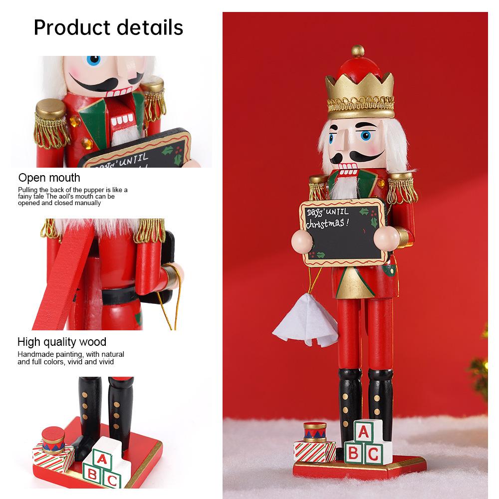 38CM Christmas Nutcracker Wooden Nutcracker Ornament Lift The Plate Soldier Figure Doll Toy Home Office Desktop Decoration Gift