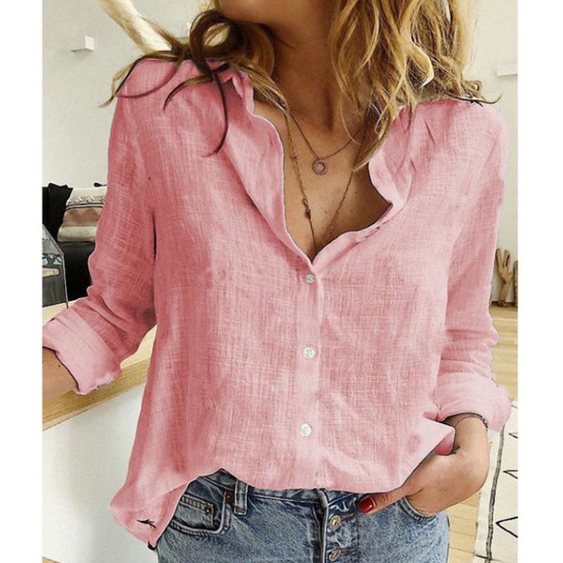 Women Casual Long Sleeve Cotton Linen Loose Shirt Elegant Solid Harajuku Lapel Blouse Vintage Oversize Tops Y2K Streetwear Tunic