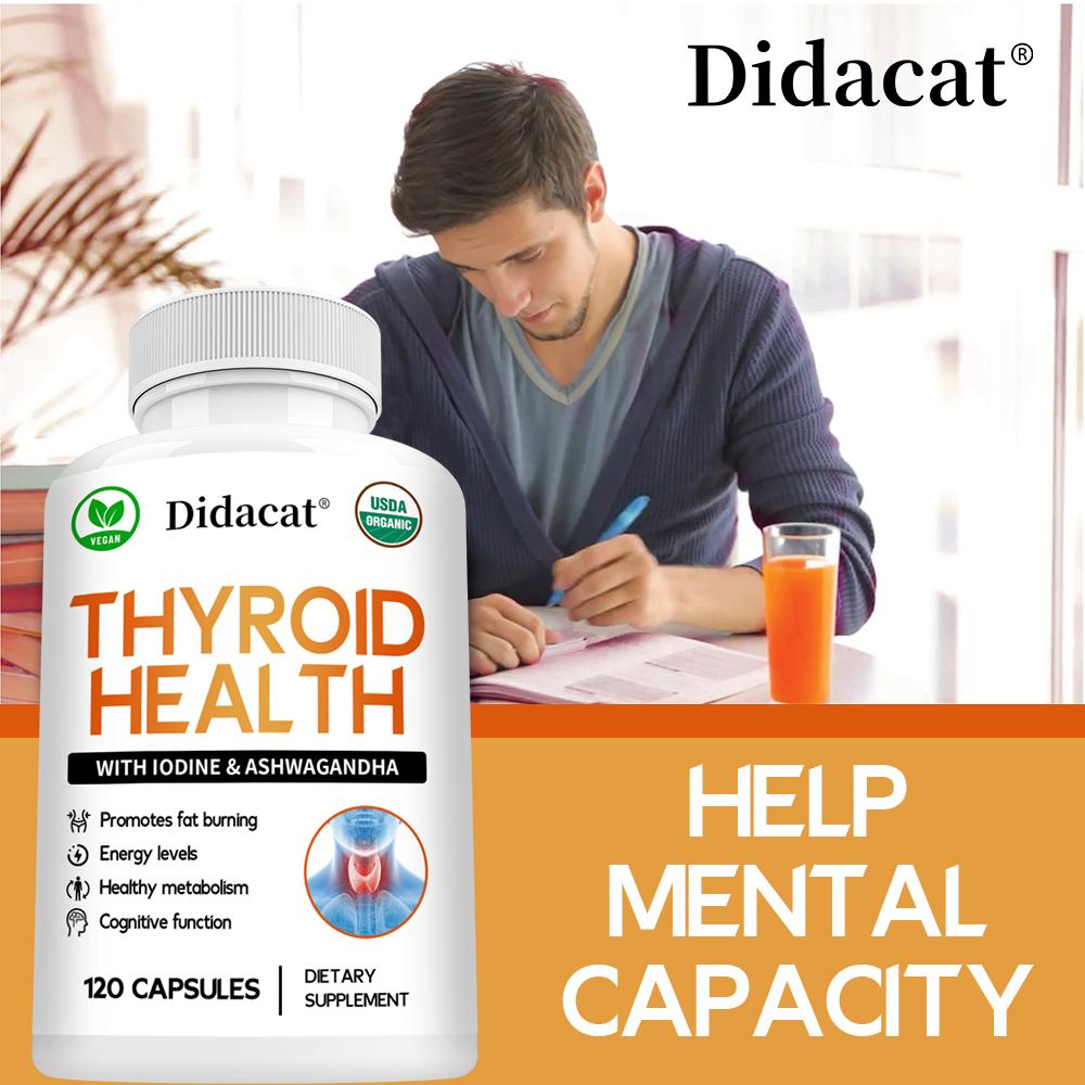 Didacat Thyroid Health Supplement with Iodine & Ashwagandha, 120 Capsules Energy and Metabolism Support