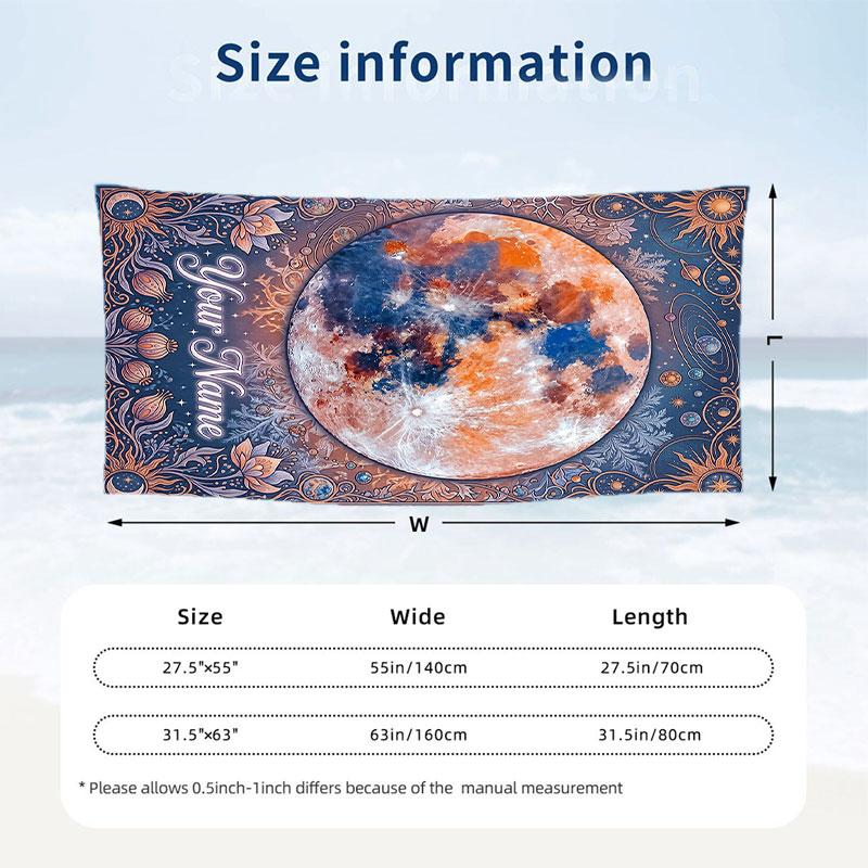 Moonlit Cat Dreams Theme Quick Dry Beach Towel Custom Name Text Print Large Sand Resistant Towel Beach Vacation