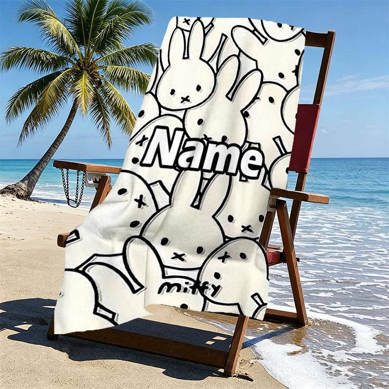 Custom Name Personalized Miffy Print Beach Towel, for Trip Camping Beach Party Home Decor, Birthday Gift for Family & Friends