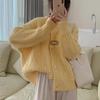 Soft waxy short cardigan women's autumn new round neck loose thickened twist knitted sweater jacket
