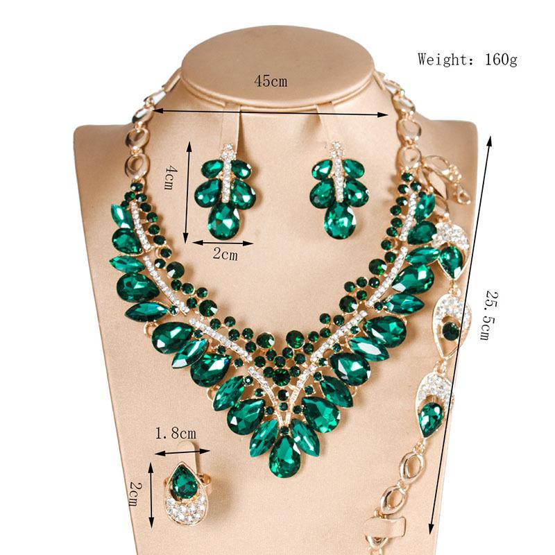 Exaggerated Jewelry Crystal Gem Necklace Earrings Four-Piece Women'S Dress Dinner Accessories