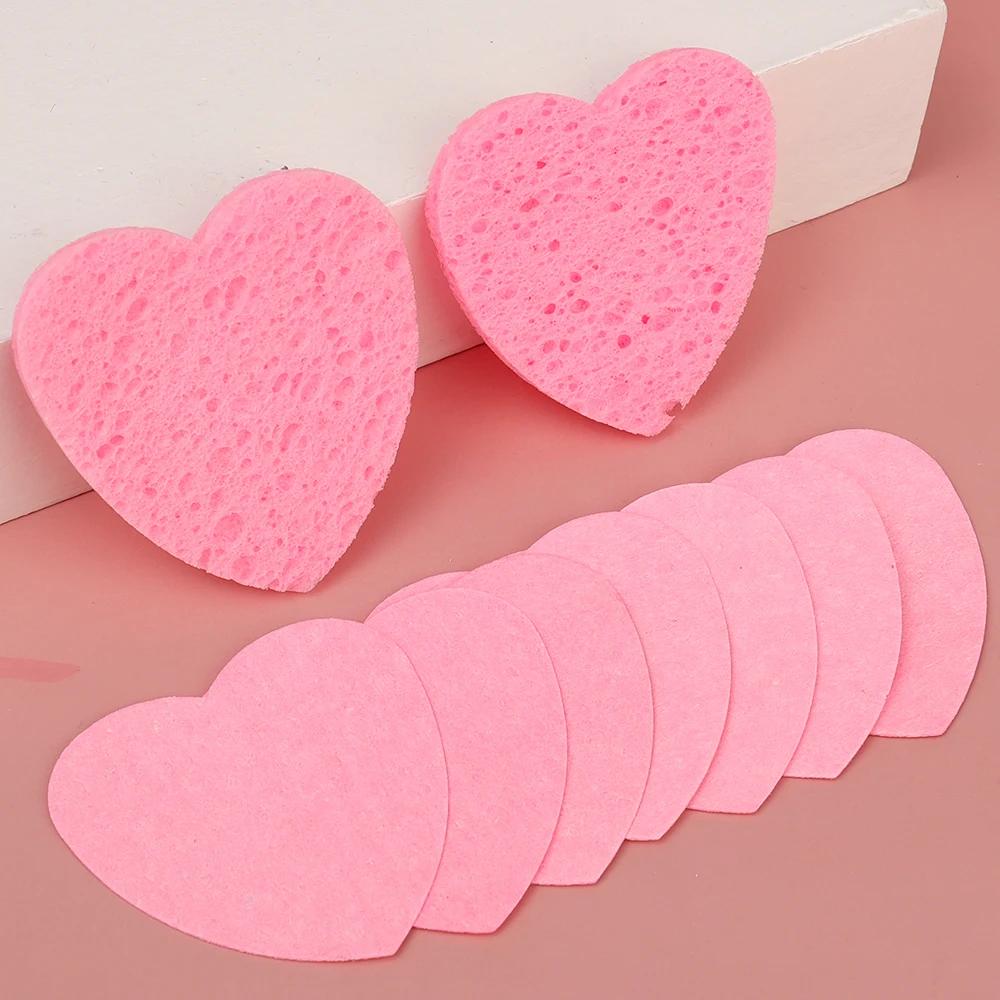 50PCS Reusable Face Wash Puff Cleaning Sponge Pad Exfoliator Mask Facial SPA Massage Makeup Removal Heart Shape Compress Sponge