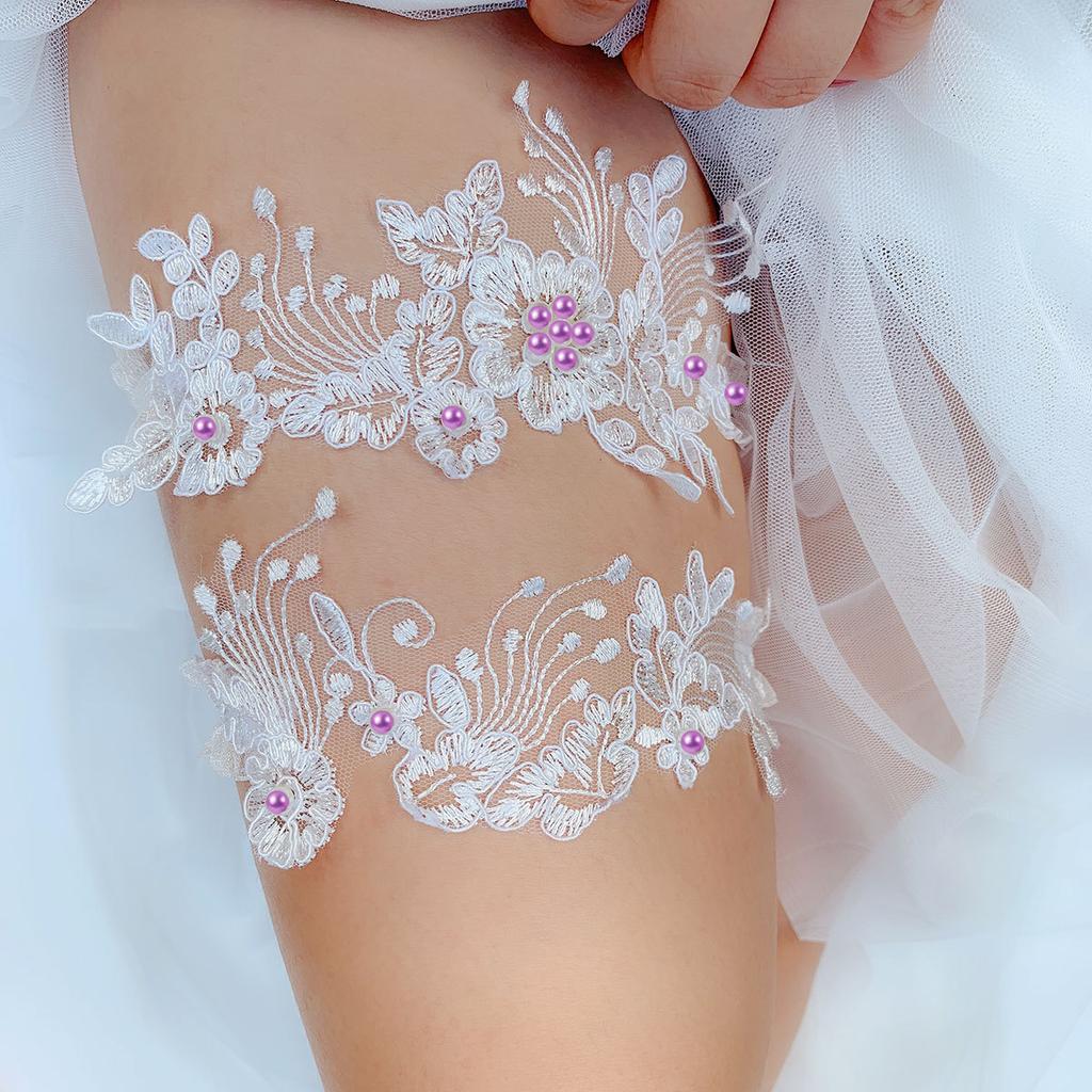 Wedding Dress Decoration Leg Ring Stockings Garters Bride Leg Garter Sexy Lace Women Socks Ring Thigh Bands With Blue Pearl