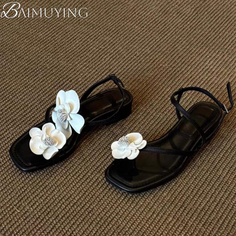 Flower Women Clip Toe Heeled Sandals Soft Sole Shoes Woman Casual Loafers 2025 Slingback Summer Dress Shallow Sandalia