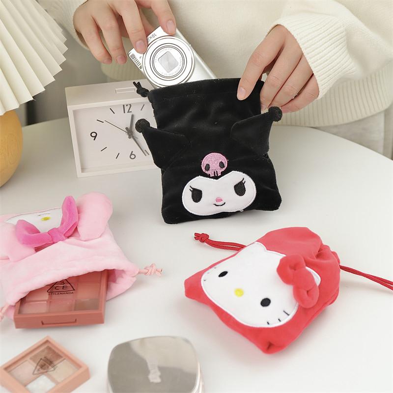 Genuine Hello Kitty Kuromi Melody Cogimyun Plush Drawstring Bag Kawaii Coin Purse Store Small Objects Girl Birthday Gift