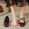 French Cross Strap Mid-heeled Shoes Small Square Toe Retro Women's Shoes Thick Heel Shallow Mouth High Heels