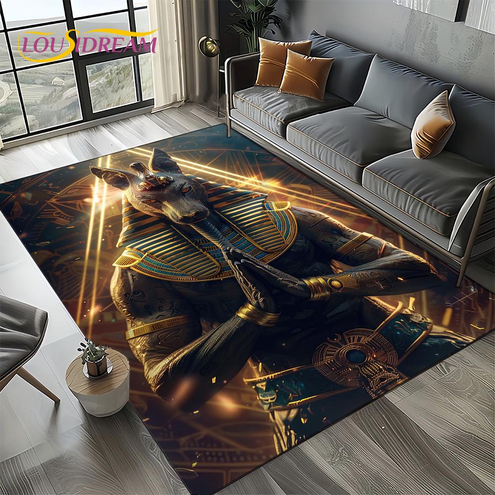 2025 Ancient Egypt Death Anubis Pharaoh Horus Mythology Carpet Rug for Living Room Bedroom Home Sofa,Area Rug Non-slip Floor Mat
