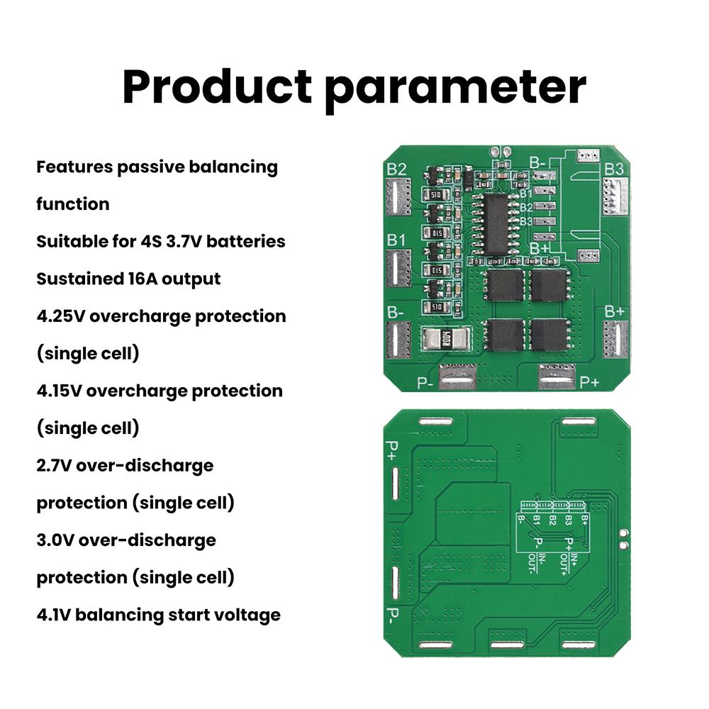 4S 20A 3.7V Li-ion Battery Protection Board BMS W/ Passive Balancing, Continuous 16A Output, Low Heat, Polymer Battery Pack