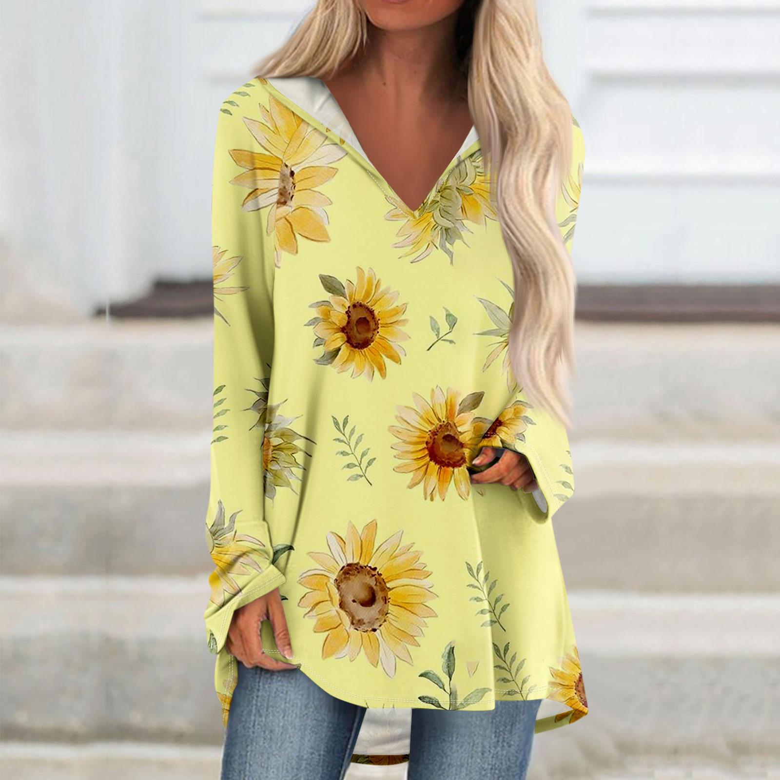 

Женские свободные топы с V-образным вырезом и капюшоном с длинными рукавами, повседневные топы, домашние пижамы для отдыха, топы XXXL жёлтый