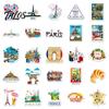 Retro Illustration Style Stickers 50Pcs France Travel Stickers, French Landmark Vinyl Decals, Peel and Stick Decorative for Skateboard Water Bottles,