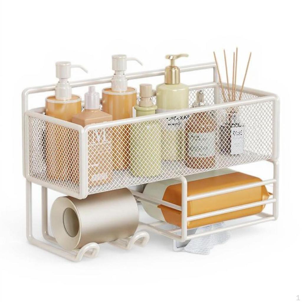 Holder Organizer, Bathroom Storage Shelf, SpaceSaving Rack Grid CreamWhite