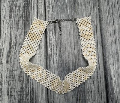 Traditional Ukrainian Beaded Choker Necklace HatynkaUA Necklace In Ethnic Style Handmade White-Beige (SUN999_58)