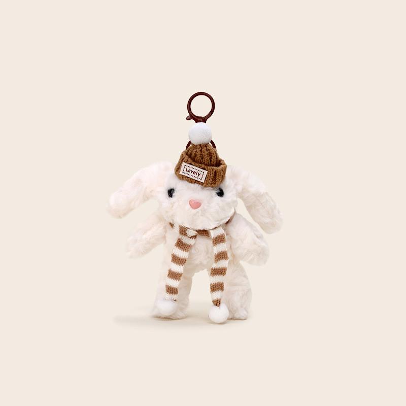 Plush Jinnew Adorable Rabbit Keychain Doll With Scarf For Gift And Key Decor