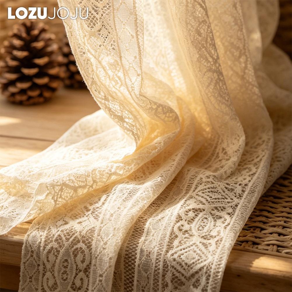 1PC LOZUJOJU Bohemian Hollow Lace Curtain Beige Retro Translucent Sheer Curtain Wimdow Tulle for Living Room Bedroom Home Decor