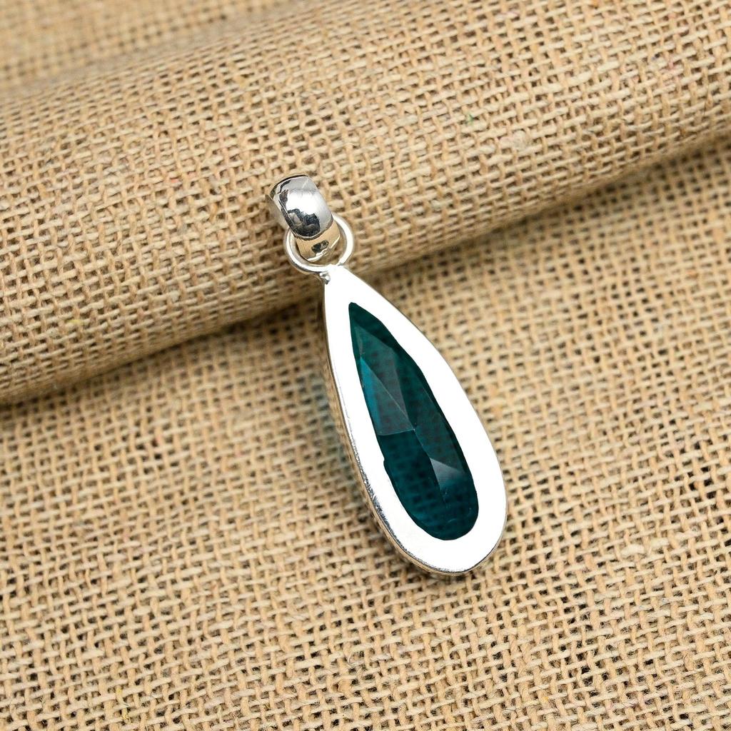 Lovely Indicolite Gemstone Handmade 925 Solid Sterling Silver Jewelry Pendant For Women