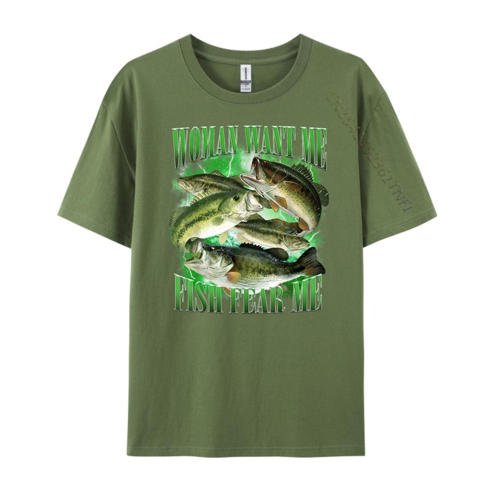Vintage Want Me Fish Bass Fear Me Funny Lover Fishing Fashion T Shirt Men Skinfriendly and Soft Camisetas De Hombre Large Size