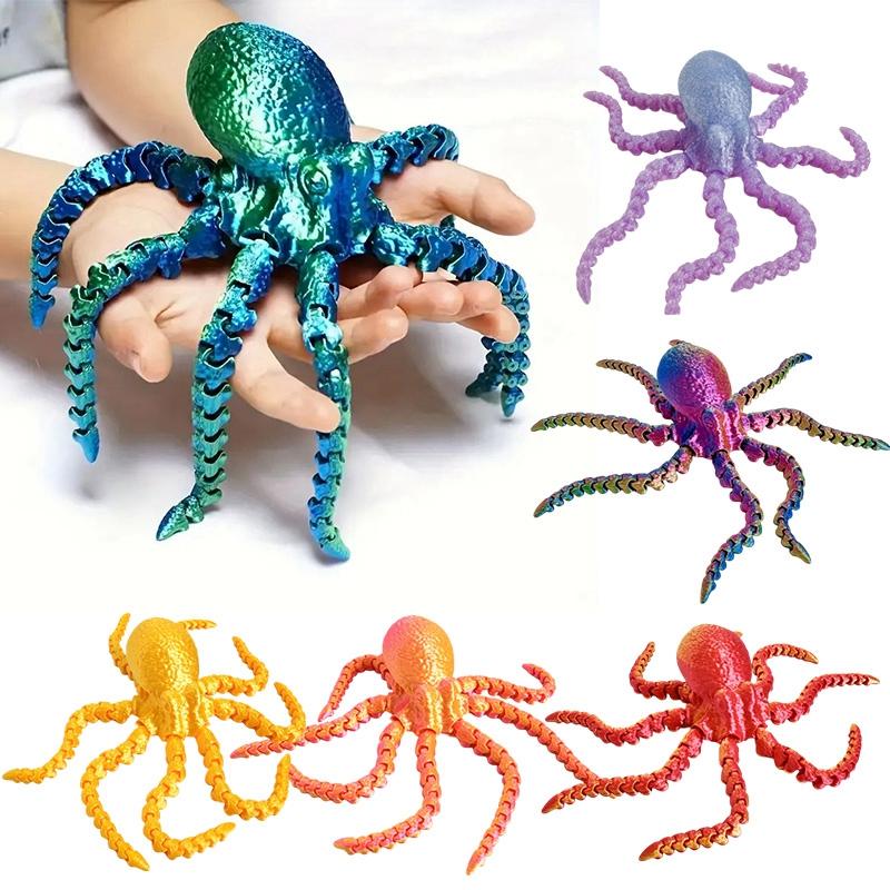 17cm 3D Printed Octopus Figurine with Flexible Joints Mini Octopus Model Full Body Movable Tentacle Fish Tank Landscape Ornament