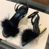 Eilyken Summer Designer Fretwork High Heels Fuax Fur Women's Sandals Fashion Open Toe Buckle Strap Party Dress Shoes