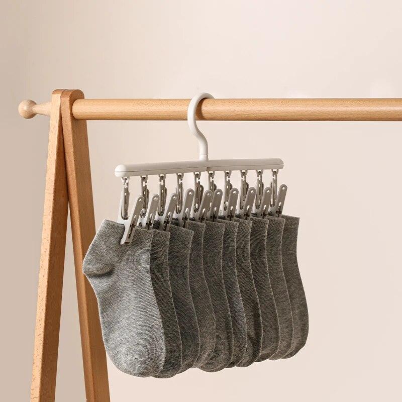 Socks Drying Rack with 10 Clips Multi-Function Dormitory Student Home Balcony Drying Clips Underwear Drying Clips