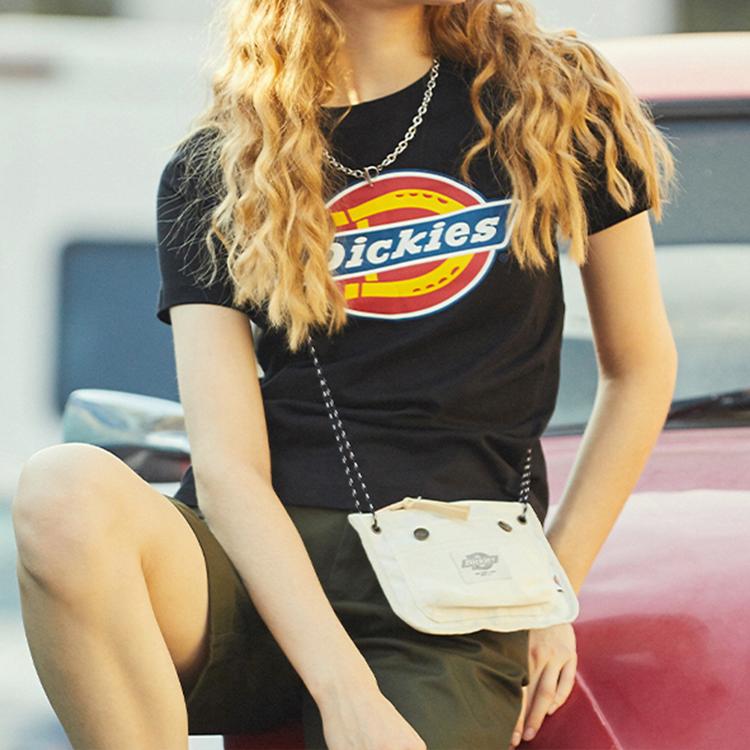 Dickies Ss23 Logo Letter Print Rundhals Kurzarm Drop Shoulder T-Shirt Damen T-Shirt Schwarz DK008816BLK1