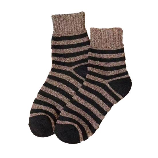 Men Striped Crew Socks Thickened Warm Ribbed Terry Socks Winter Thermal Casual Socks for Sports Daily Errands Work Wear