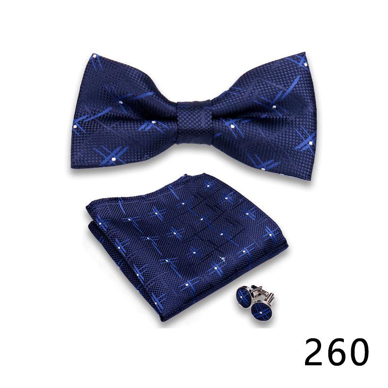 Men's Formal Bow Tie and Pocket Square Set for Banquets and Weddings, with Lapel Flower.