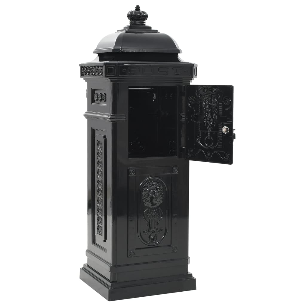 Aluminum Column Mailbox Vintage Style Rust Resistant Black