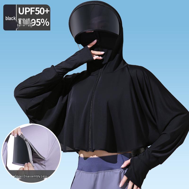 Women's Summer Ice Silk Sun Protection Clothing Set: Breathable Anti-UV Cycling Face Mask & Full Face Neck Guard.
