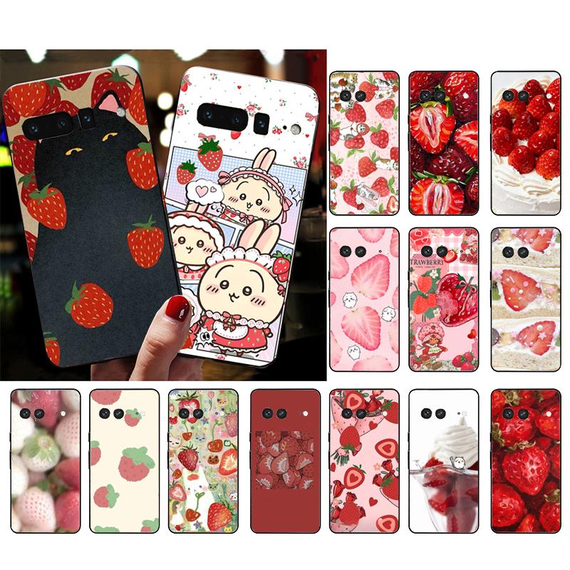 For Google Pixel 10 9 Pro XL Silicone Phone Soft Case For Google Pixel 9A 8A 7A 6A 5 Cover Shell Strawberry Cat Cartoon