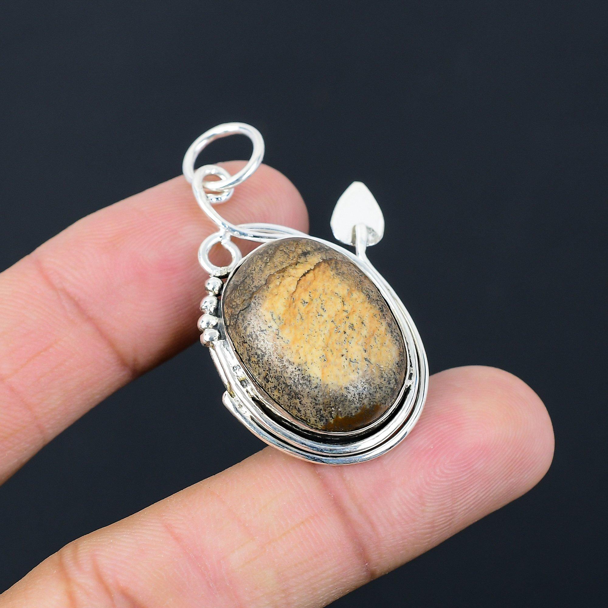 

Mothers day Deal 925 Silver Oval Picture Jasper Stone Daughter Pendant Jewelry