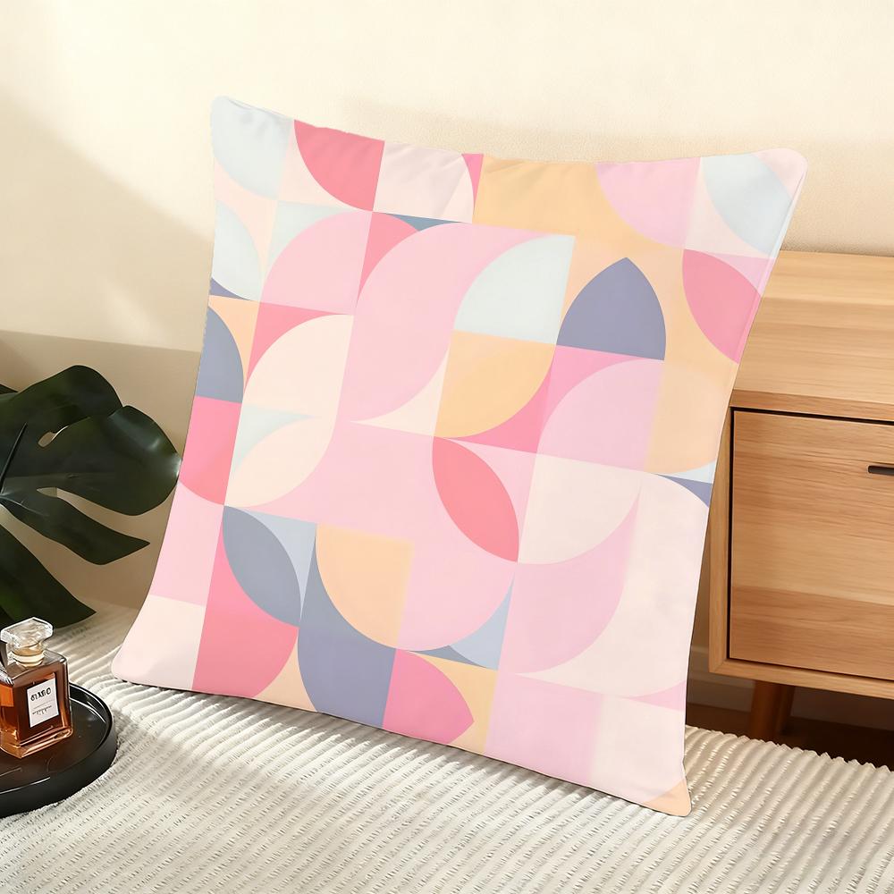 Colorful Geometric Pattern Cushion Cover Soft Short Plush Pillow Cover Smooth Cozy Texture Aesthetic Cushion Case Home Decor