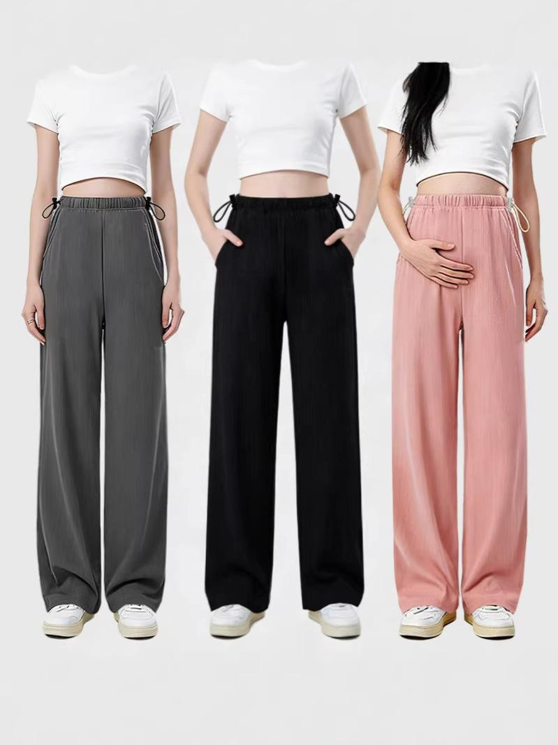 

Maternity Ice Silk Wide-Leg Quick-Dry Pants – Summer Loose Fit, Plus Size 2XL (150-180 lbs) рожевий