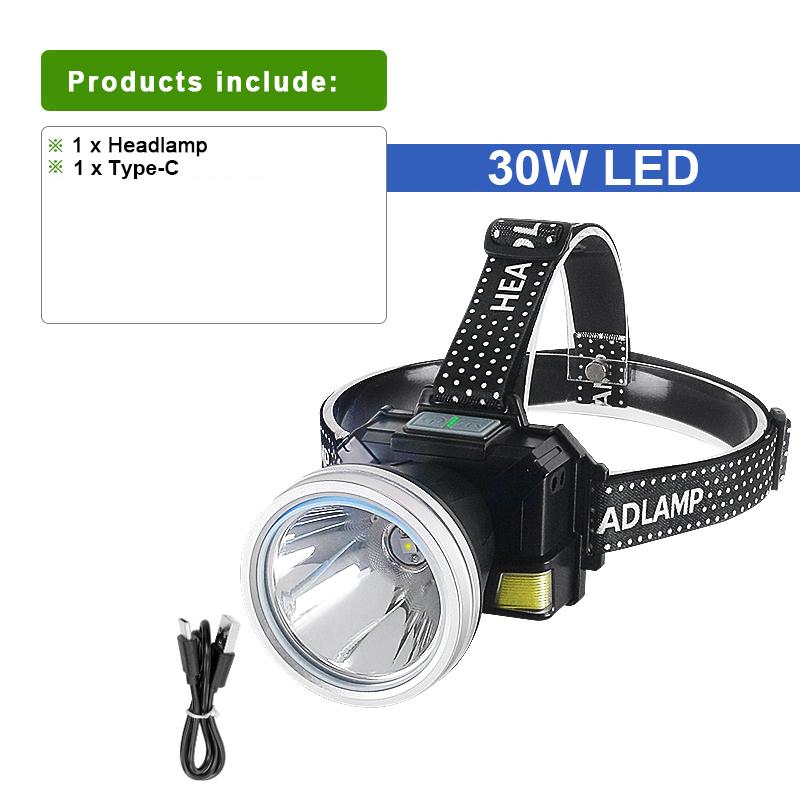 30W Super Bright IR-sensor hodelykt Vanntett Justerbar hodelykt Lett bærbar lanterne Utendørslys Nattcampinglampe