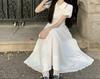 Women's White Puff Sleeve A-Line Dress - Slim Waist, Wide Hem, Chic First Love Style