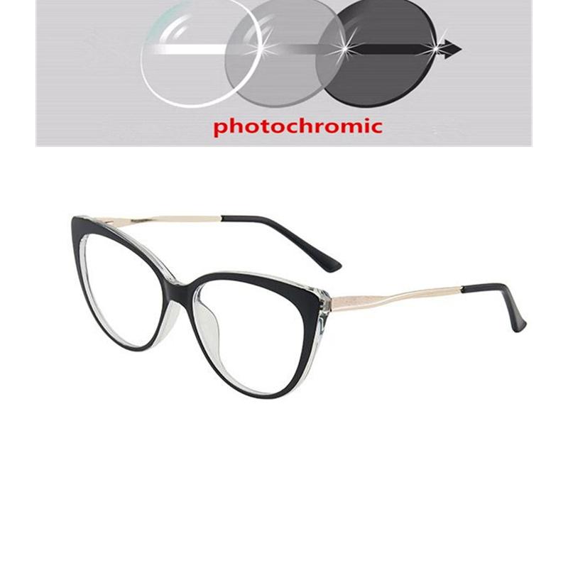 0 -0.5 -0.75 To -6.0 Blue Light Blocking Cat Eye Prescription Spectacles With Diopter Spring Leg Myopia Photochromic Eyeglasses