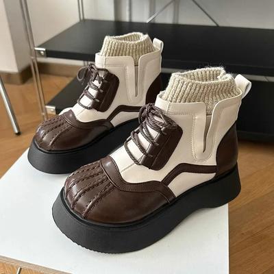 2024 New Women Winter British Style Chelsea Short Boots Ladies Designer Shell Round Toe Ankle Boots PU Leather Platform Booties