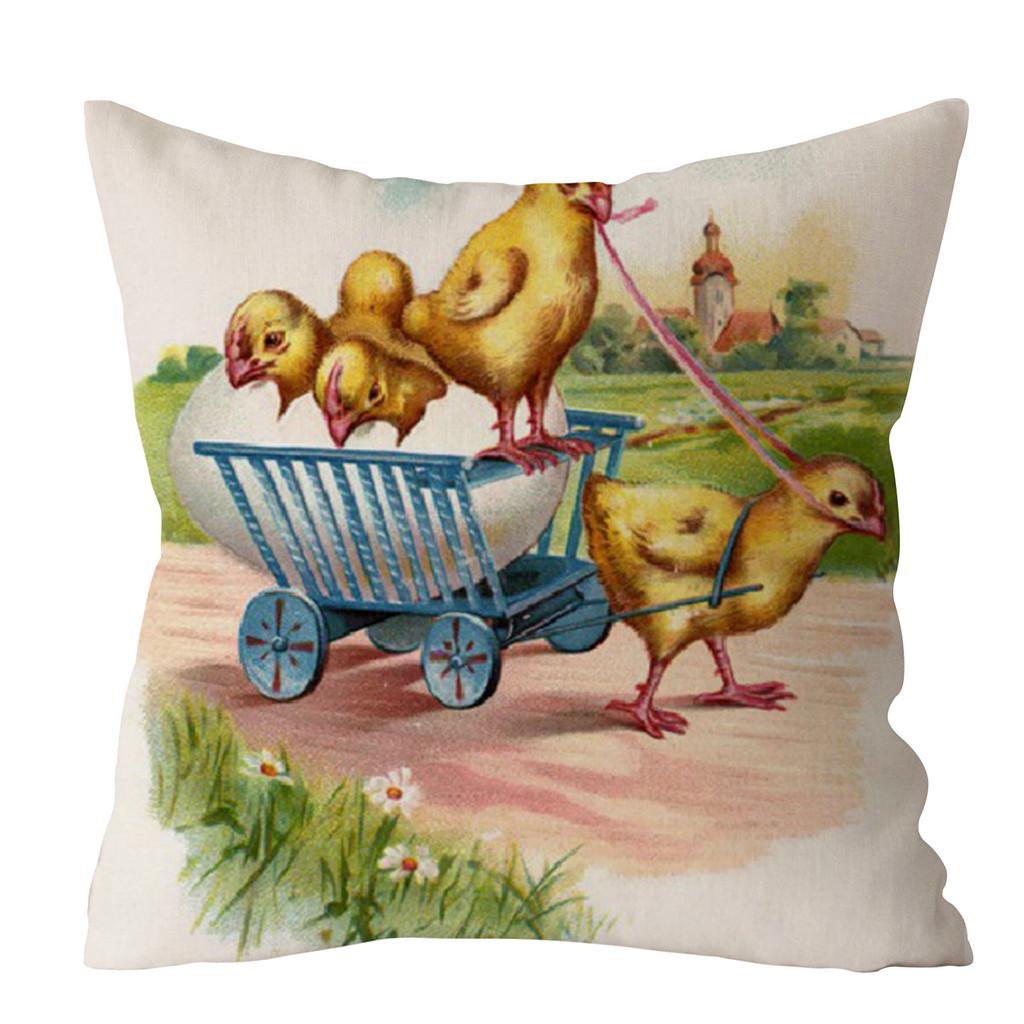 Spring Easter Home Decoration Cushion Cover Square Pillow Case Cartoon Rabbit  Egg Print
