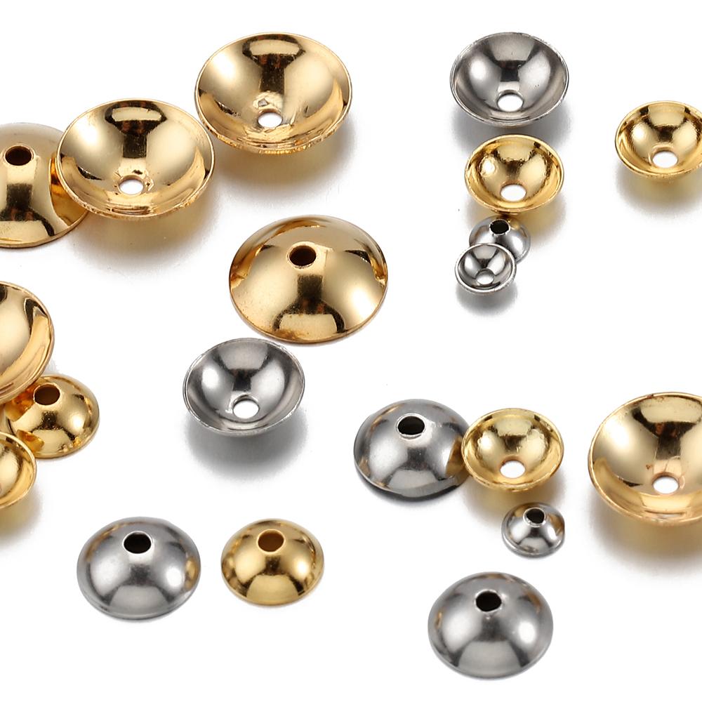 50pcs Stainless Steel 3-10mm Gold Color Steel Color Round Bead Caps Spacer Beads for Jewelry Making DIY Components Supplies