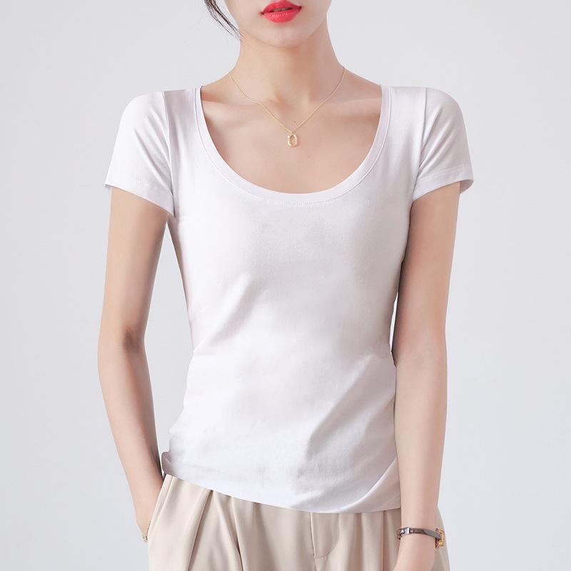 Women's Slim Fit White Round Neck Pure Cotton Short Sleeve T-Shirt - Summer 2025