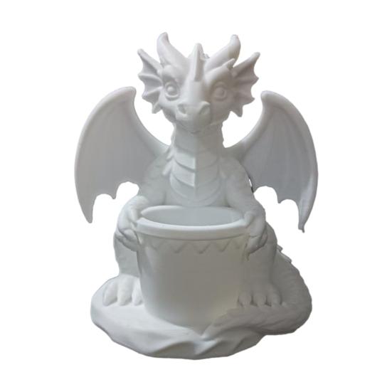 Flowerpot with Built-in Drainage Holes, 3D Printed Dragon Shape Pen Holder, Outdoor Flower Pot for Small Green Plants белый