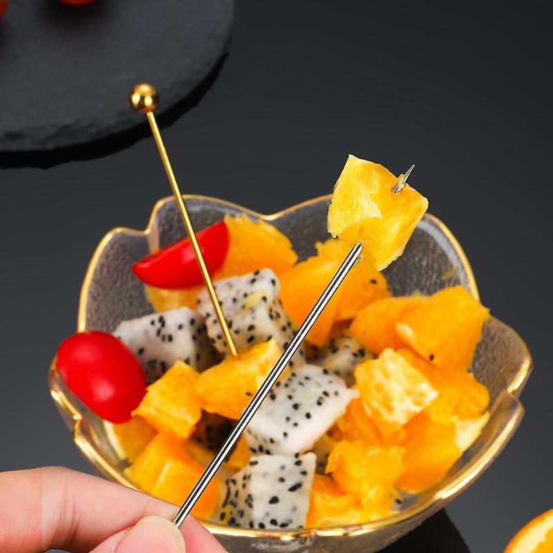 Wine Needle Cocktail Picks Stick Stainless Steel Fruit Picks Reusable Metal Cocktail Skewers Olives Appetizers Tools