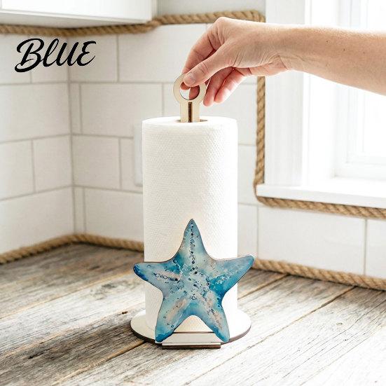 Paper Towel Holder Solid Wood Design Style Ocean with Seahorse Vertical Holder Kitchen Roll Stand Durable Wooden Crab Sailboat