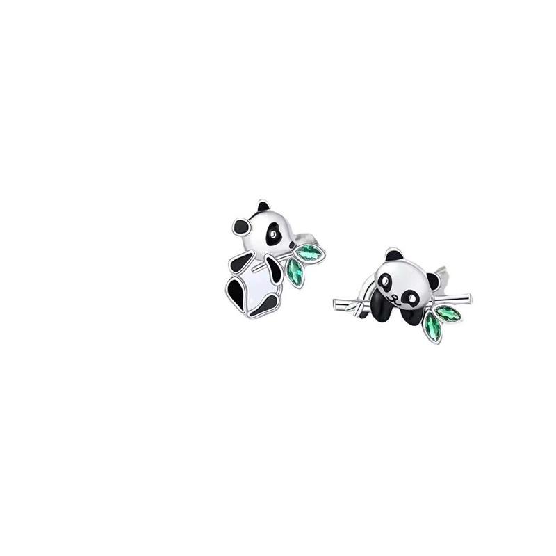 Original Bamboo Panda Earrings Mori Bamboo Versatile Small Earrings Student Cute Earrings Women's