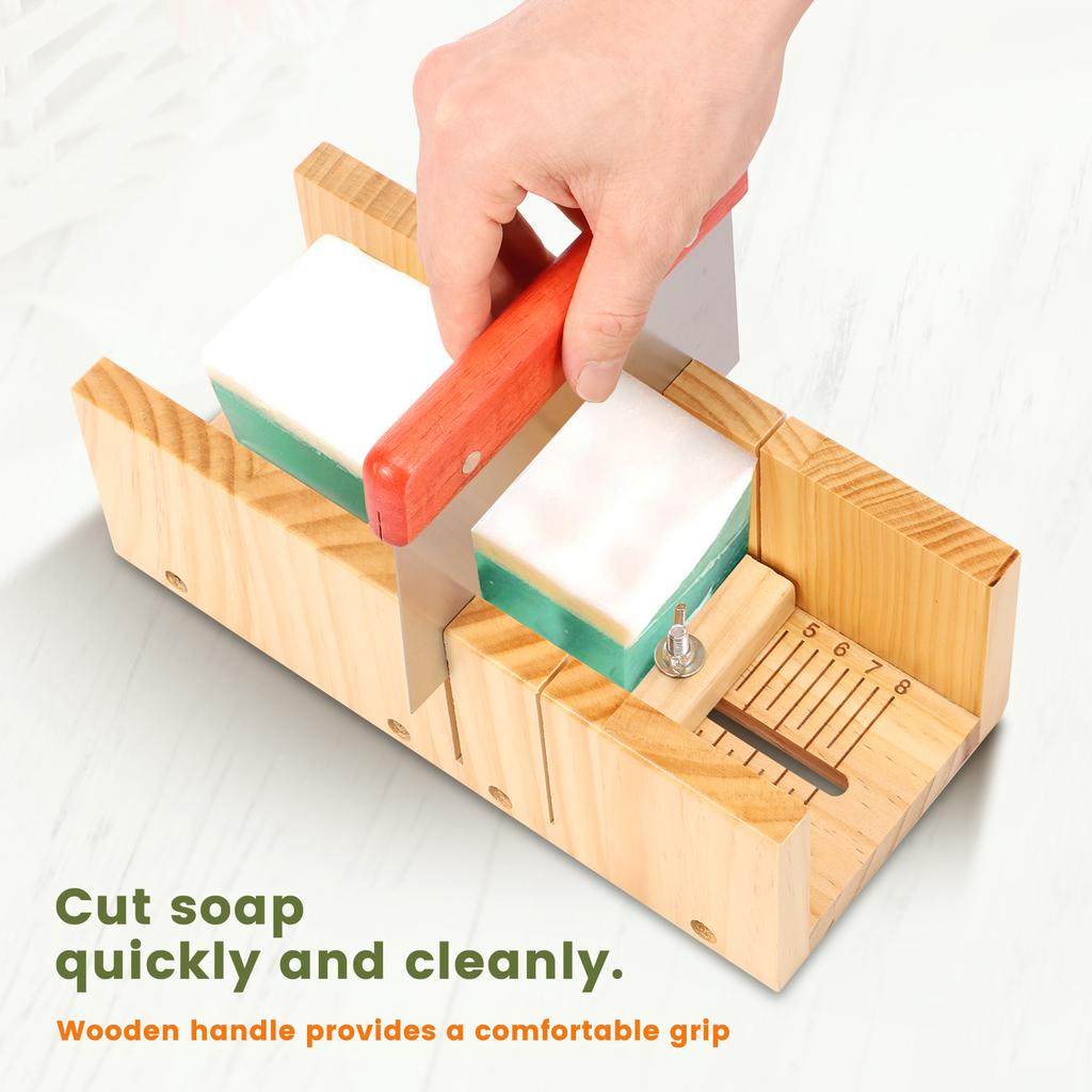 1.4L Soap Making Kit Soap Molds Wooden Silicone Soap Rectangular Mold with Stainless Steel Wavy and Straight Cutter Multipurpose